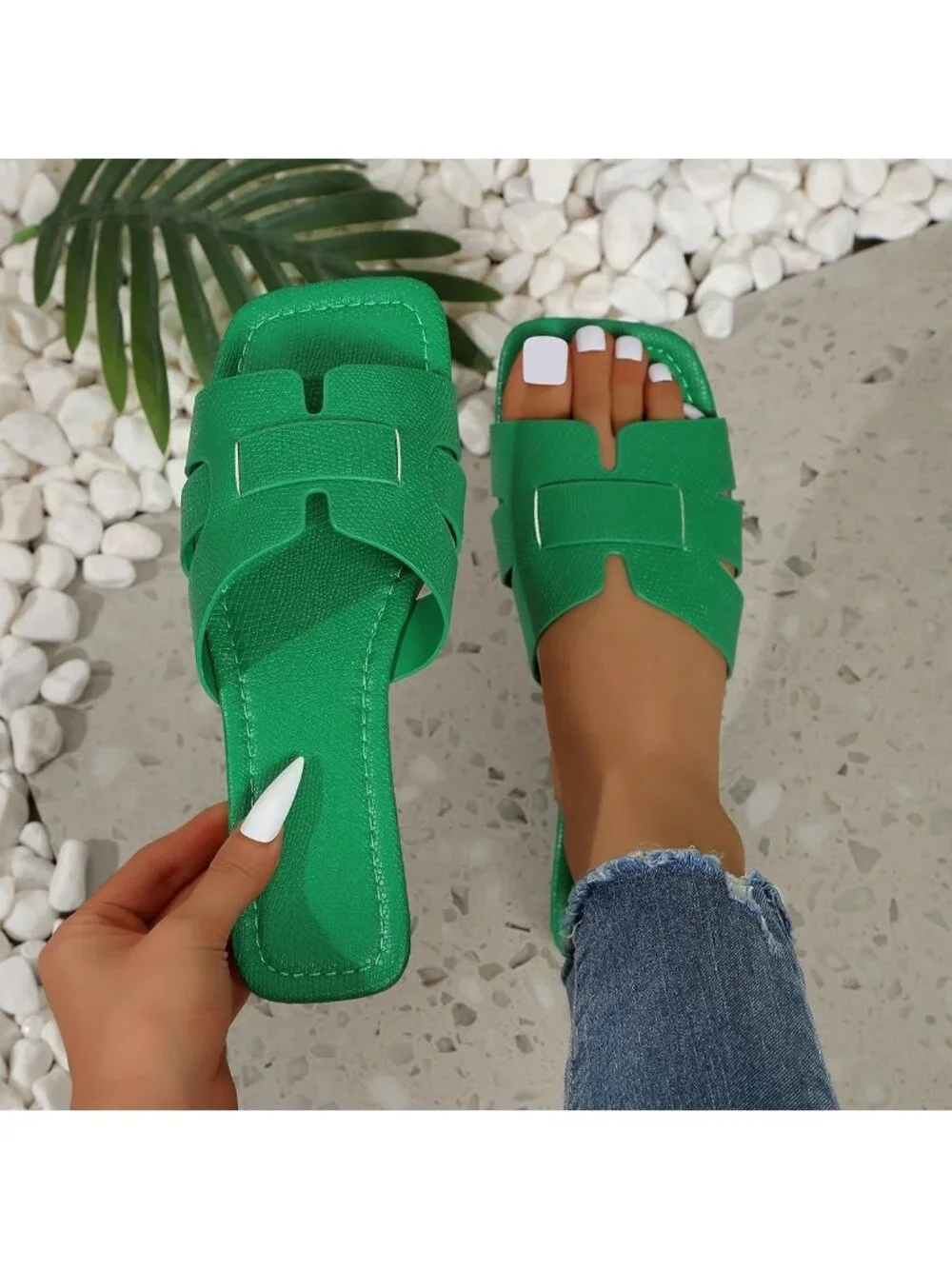 Elegant Casual Flat Sandals for Women, Comfortable Slip-On Slides, Versatile